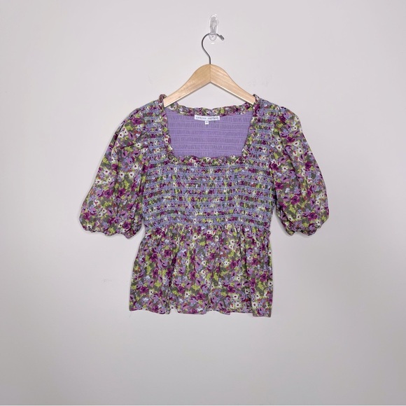 English Factory FLORAL PUFF SLEEVE SMOCKED TOP boho summer vacation event - Picture 6 of 10
